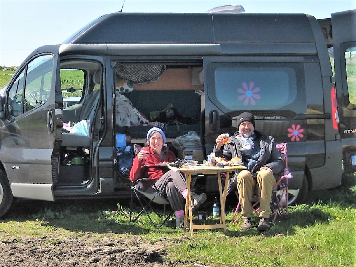 _The WildSmiths after a hard day’s moth hunting on Coll – cheers!_